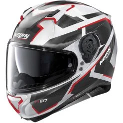 Integrierter Motorradhelm Nolan N87 Plus OVERLAND N-Com 035 Weißmetall Rot