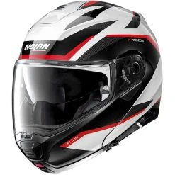 Modulare Motorradhelm-Homologation P / J Nolan N100.5 Plus OVERLAND N-Com 034 Weißmetallrot