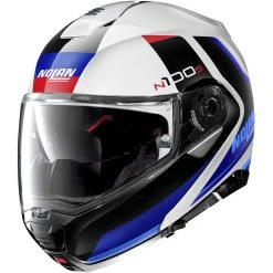 Modularer Motorradhelm P / J Homologation Nolan N100.5 HILLTOP N-Com 049 Weißmetall Blau